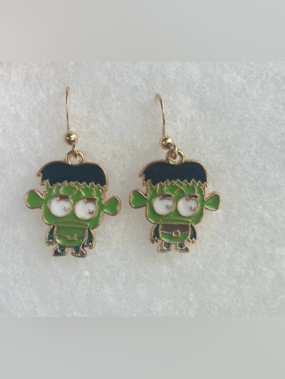Black Green and Gold Halloween Frankenstein Earrings Hypoallergenic New Fun